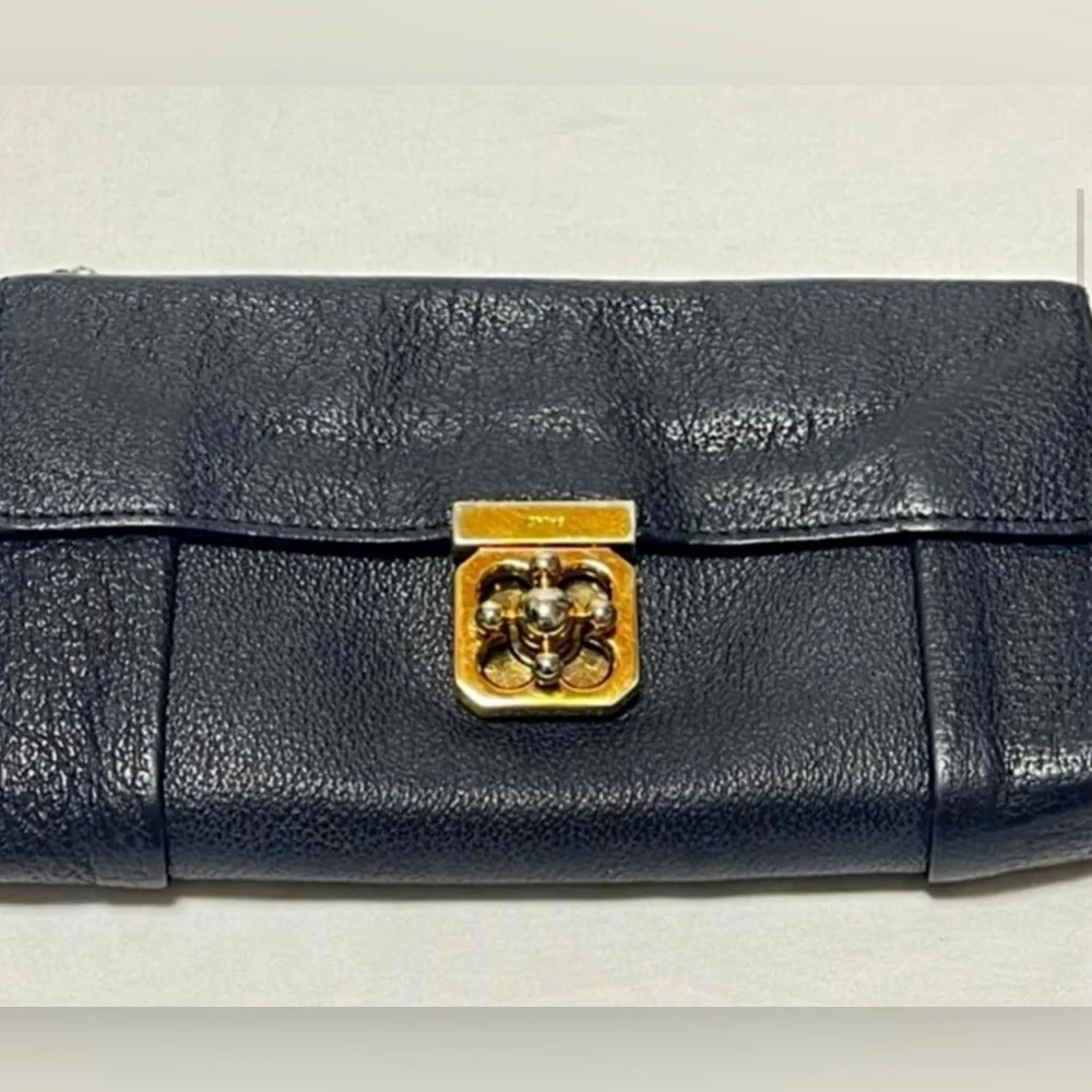 Chloe Black Leather Wallet with Gold-Tone Lock